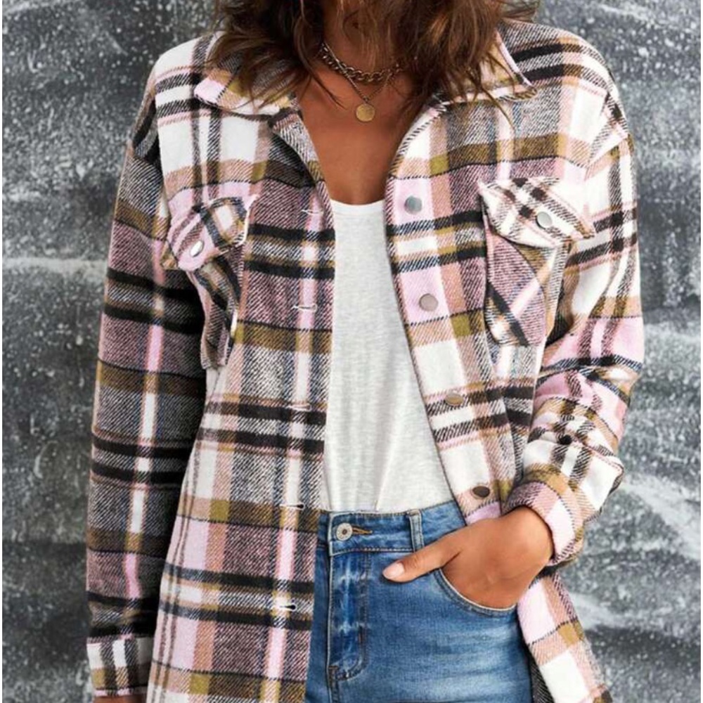 New plaid flannel button down jacket or top - Picture 3 of 9